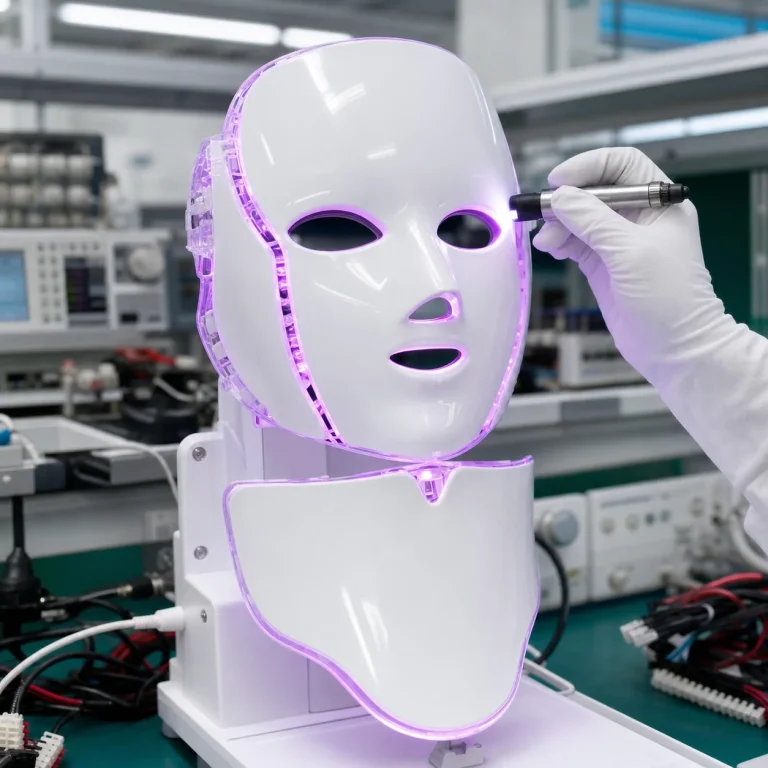 Optische Qualitätsprüfung einer LED-Gesichtsmaske, quadratisch